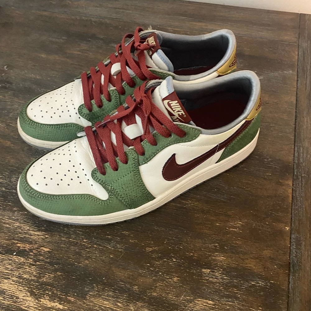 Jordan Green and Red Athletic Shoes Low-Top Design